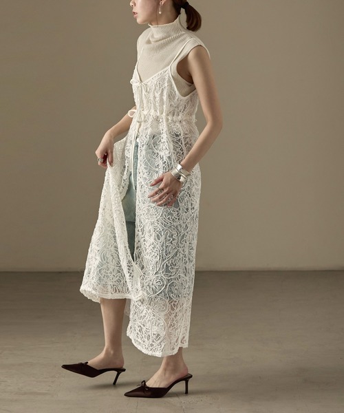 Fashion Letter（ファッションレター）の「コードレース  キャミワンピース（ワンピース・レディース・ブラック/オフホワイト・M）」の10枚目の写真