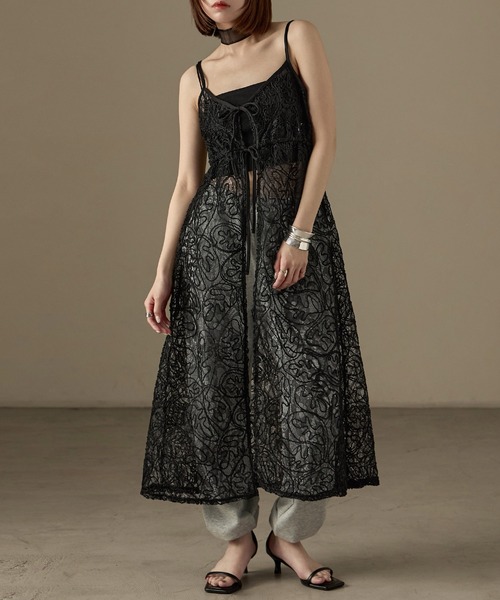 Fashion Letter（ファッションレター）の「コードレース  キャミワンピース（ワンピース・レディース・ブラック/オフホワイト・M）」の15枚目の写真