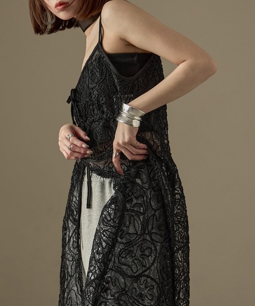 Fashion Letter（ファッションレター）の「コードレース  キャミワンピース（ワンピース・レディース・ブラック/オフホワイト・M）」の16枚目の写真