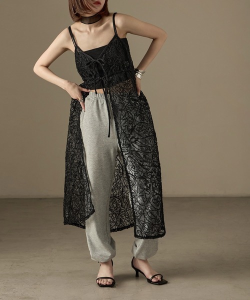 【美品】ファッションレター　総レースワンピース　グレー M セール】コードレース キャミワンピース（ワンピース）｜Fashion