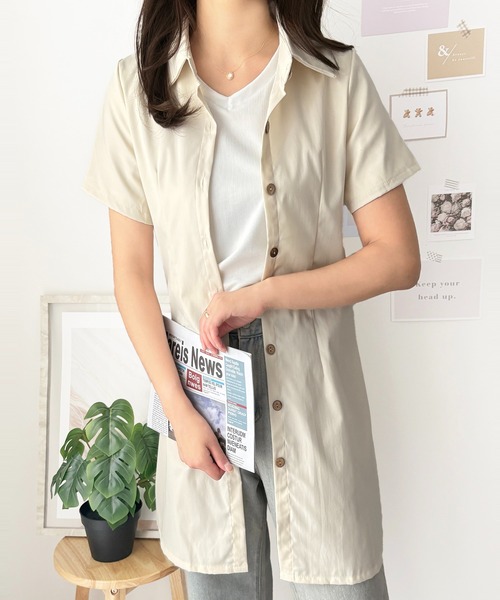 Dewlily(デューリリー)の「一枚でコーデが完成!アウターを合わせても可愛い◎半袖ミニシャツワンピース(ワンピース・レディース・ブラウン/ホワイト/ベージュ/ブラック・S/M)」の19枚目の写真