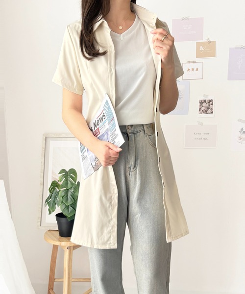 Dewlily(デューリリー)の「一枚でコーデが完成!アウターを合わせても可愛い◎半袖ミニシャツワンピース(ワンピース・レディース・ブラウン/ホワイト/ベージュ/ブラック・S/M)」の21枚目の写真