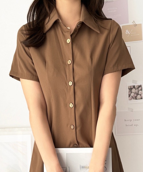 Dewlily(デューリリー)の「一枚でコーデが完成!アウターを合わせても可愛い◎半袖ミニシャツワンピース(ワンピース・レディース・ブラウン/ホワイト/ベージュ/ブラック・S/M)」の6枚目の写真