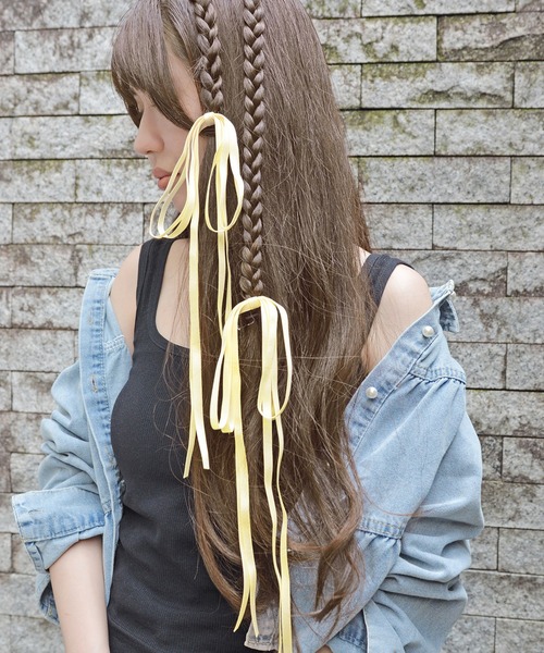 styiro(スタイロ)の「ダブルリボンヘアゴム 2個セット(ヘアゴム・レディース・ブルー/ブラック/アイボリー/ピンクベージュ/ラベンダー/イエロー・FREE)」の6枚目の写真