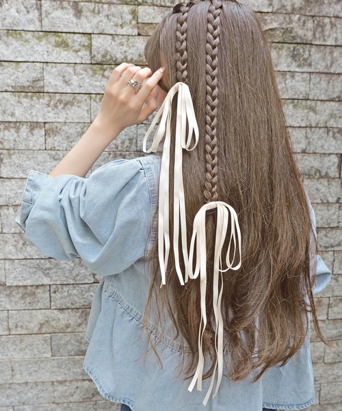 styiro(スタイロ)の「ダブルリボンヘアゴム 2個セット(ヘアゴム・レディース・ブルー/ブラック/アイボリー/ピンクベージュ/ラベンダー/イエロー・FREE)」の7枚目の写真
