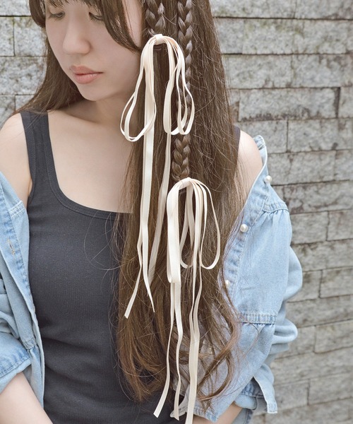 styiro(スタイロ)の「ダブルリボンヘアゴム 2個セット(ヘアゴム・レディース・ブルー/ブラック/アイボリー/ピンクベージュ/ラベンダー/イエロー・FREE)」の8枚目の写真