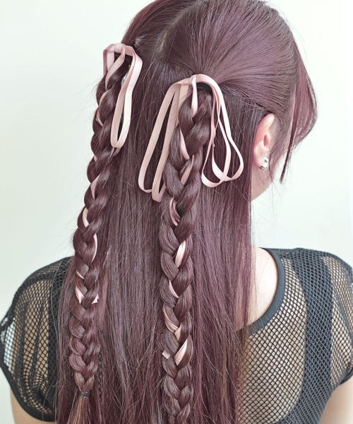 styiro(スタイロ)の「ダブルリボンヘアゴム 2個セット(ヘアゴム・レディース・ブルー/ブラック/アイボリー/ピンクベージュ/ラベンダー/イエロー・FREE)」の9枚目の写真