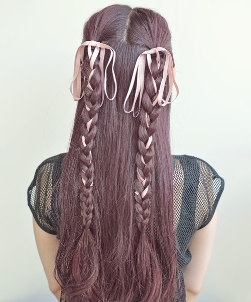 styiro(スタイロ)の「ダブルリボンヘアゴム 2個セット(ヘアゴム・レディース・ブルー/ブラック/アイボリー/ピンクベージュ/ラベンダー/イエロー・FREE)」の10枚目の写真