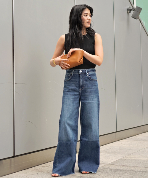 ボトムスその他 Citizens of Humanity Wide dark blue jeans CITIZENS OF HUMANITY Horseshoe frayed high-rise wide-leg