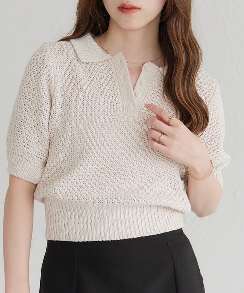 セール】パフスリーブニットポロシャツ（ニット/セーター）｜raffime