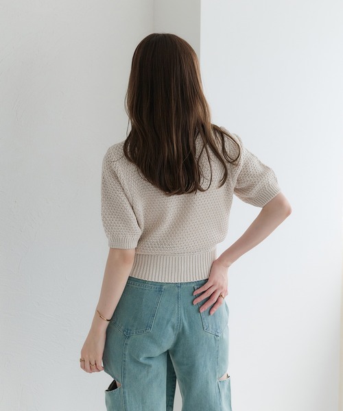 新品 ゴルフ　パフスリーブニット　プライムニットポロシャツ　人気春夏 セール】【Raffime】パフスリーブニットポロシャツ（ニット/セーター