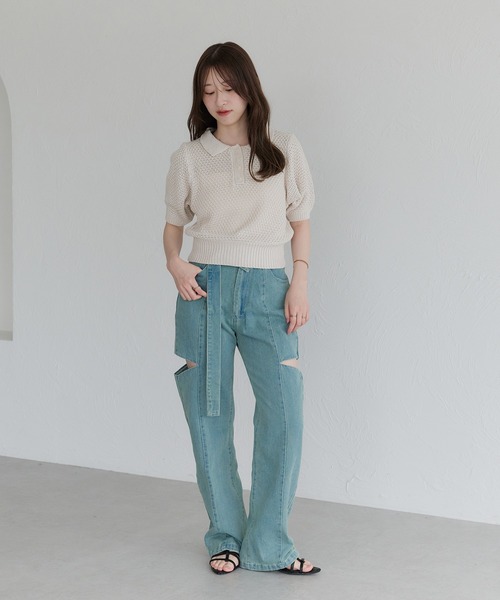 美品 シモーネロシャ 今期完売 パフスリーブ ニット マシェリコラボ】半袖パフスリーブニット