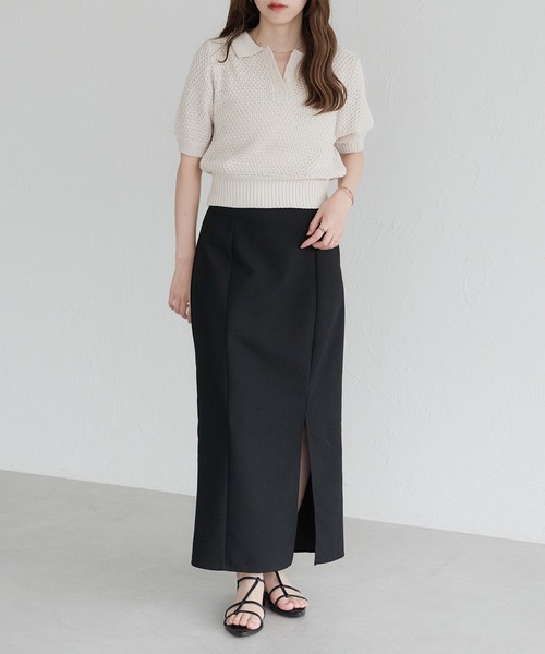 【peony2004】Drawer パフスリーブニット36グレー フリルカラー付きパフスリーブニットカーディガン(M IVORY): トップス
