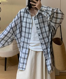 チェック柄 オーバーサイズ 長袖 ロング シャツ