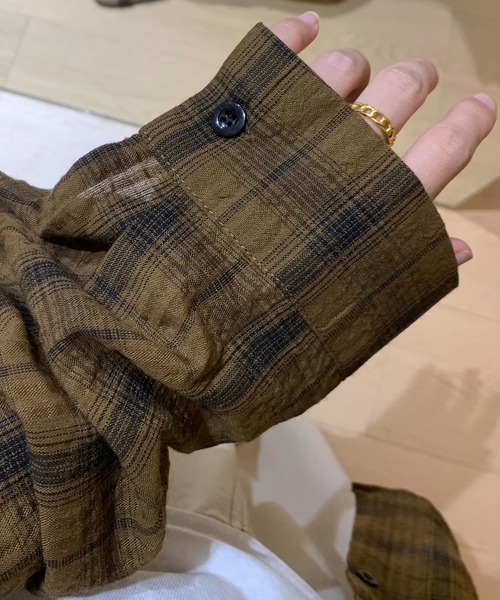 Lace Ladies(レースレディース)の「チェック柄 オーバーサイズ 長袖 ロング シャツ(シャツ/ブラウス・レディース・ホワイト/ブラック/モカ・FREE)」の16枚目の写真