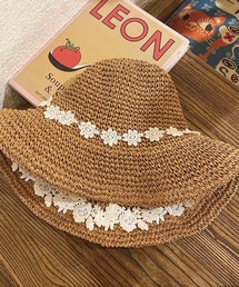 VIBGYOR（ヴィブジョー）の「pur chouchou/フラワー レース 刺繍 ペーパーハット 麦わら帽子  P4489（ハット）」