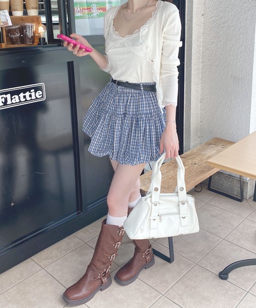 セール】ベルト付きチェックバルーンスカート（スカート