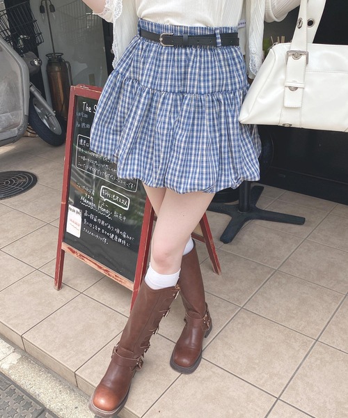 セール】ベルト付きチェックバルーンスカート（スカート