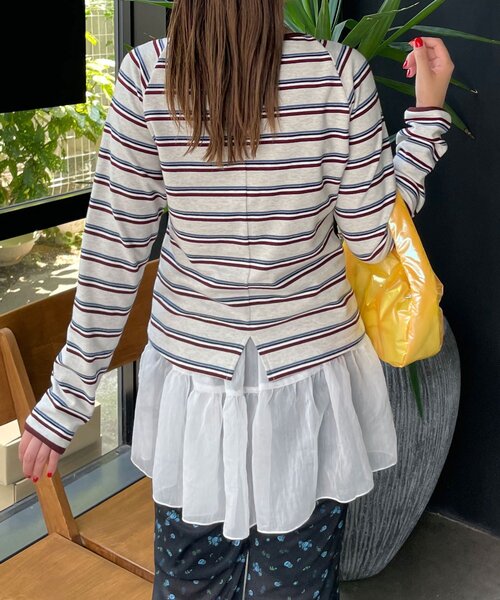 HELLO.SANFRANCISCO(ハローサンフランシスコ)の「【HELLO.SANFRANCISCO/ハローサンフランシスコ】カットアウトマルチボーダーTEE(Tシャツ/カットソー・レディース・ブラウン/オフホワイト/グレー・ONE SIZE)」の13枚目の写真