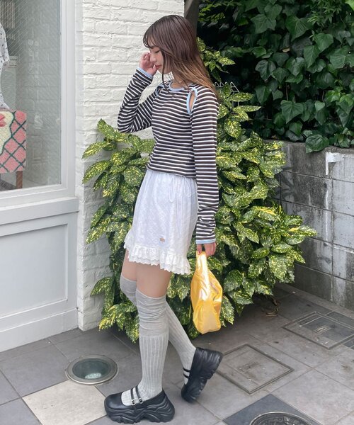 HELLO.SANFRANCISCO(ハローサンフランシスコ)の「【HELLO.SANFRANCISCO/ハローサンフランシスコ】カットアウトマルチボーダーTEE(Tシャツ/カットソー・レディース・ブラウン/オフホワイト/グレー・ONE SIZE)」の21枚目の写真