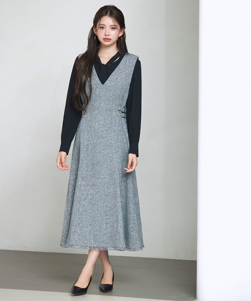 SAISON DE PAPILLON(セゾンドパピヨン)の「ノースリーブ Vネックワンピース(ワンピース・レディース・ブラック/グレー・S/M/L)」の16枚目の写真
