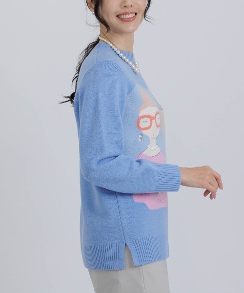 PICONE ピサの斜塔刺繍セーター 水色 PICONE ピサの斜塔刺繍セーター 水色