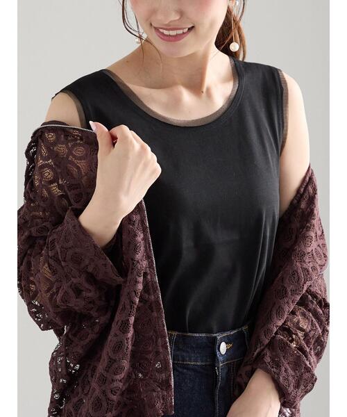 Te chichi(テチチ)の「チュールトリムタンクトップ(タンクトップ・レディース・ピンク/ブラック/チャコールグレー・F)」の2枚目の写真