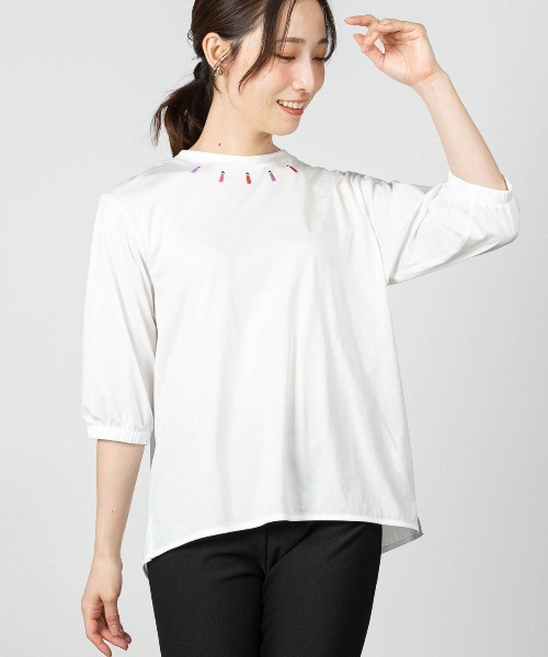 セール】ピコ刺繍七分袖プルオーバー（Tシャツ/カットソー）｜STUDIO