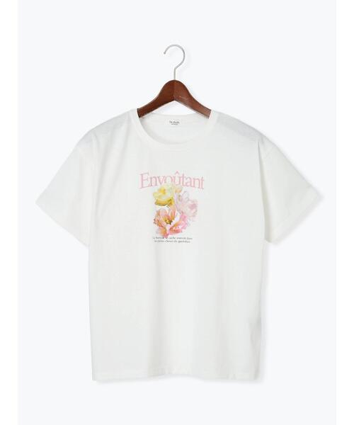 Te chichi TERRASSE（テチチテラス）の「フラワーモチーフプリントTシャツ（Tシャツ/カットソー・レディース・ブラック/チャコールグレー/オフホワイト・F）」の7枚目の写真