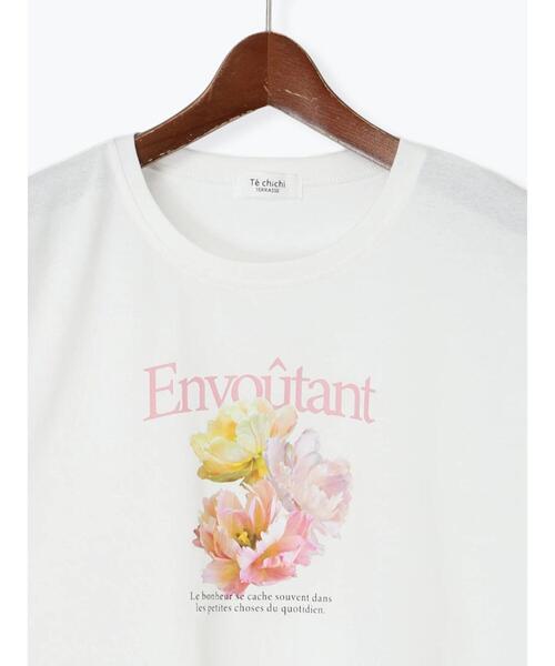 Te chichi TERRASSE（テチチテラス）の「フラワーモチーフプリントTシャツ（Tシャツ/カットソー・レディース・ブラック/チャコールグレー/オフホワイト・F）」の9枚目の写真