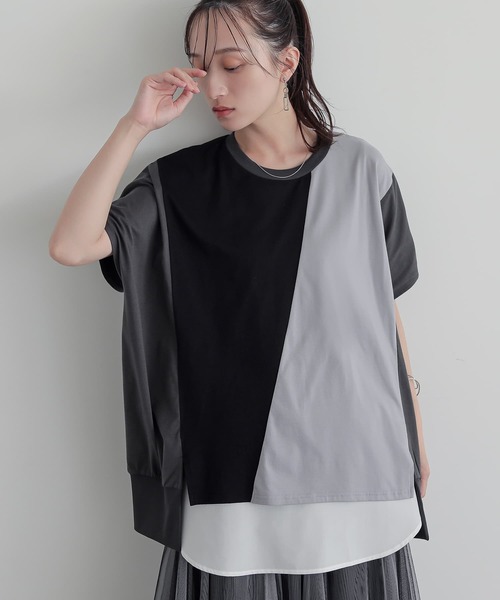 n'OrLABEL(ノアールレーベル)の「3配色ドルマンカットソー(Tシャツ/カットソー・レディース・カーキ/チャコール/ブルー・FREE)」の2枚目の写真