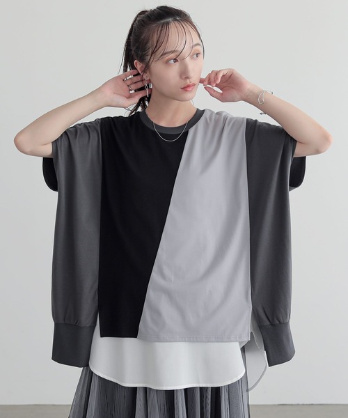 n'OrLABEL(ノアールレーベル)の「3配色ドルマンカットソー(Tシャツ/カットソー・レディース・カーキ/チャコール/ブルー・FREE)」の12枚目の写真