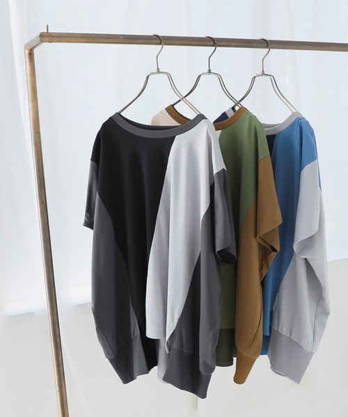 n'OrLABEL(ノアールレーベル)の「3配色ドルマンカットソー(Tシャツ/カットソー・レディース・カーキ/チャコール/ブルー・FREE)」の4枚目の写真