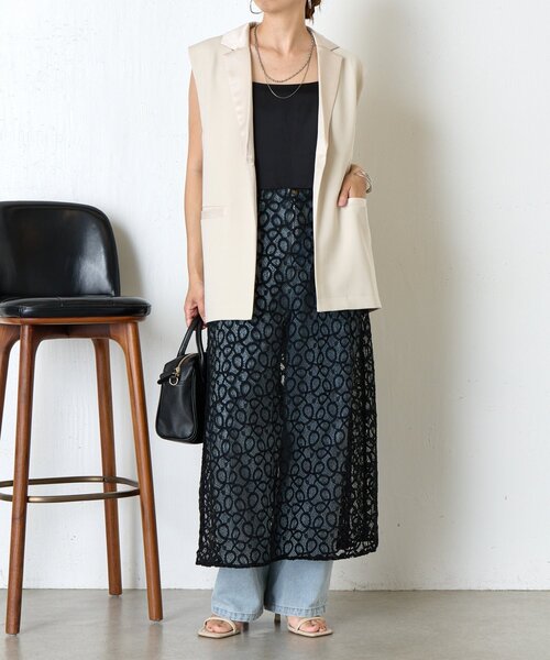 Jena espace merveilleux（ジェナ　エスパスメルヴェイユ）の「サテン切替レースキャミワンピース（ワンピース・レディース・ブラック/オフホワイト・FREE）」の15枚目の写真