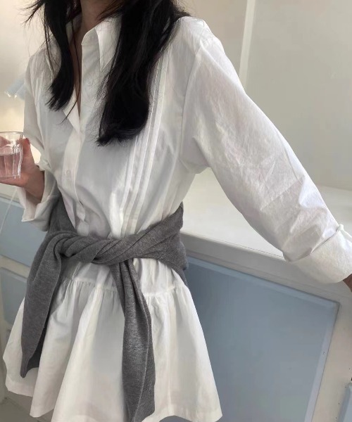 cammie(キャミー)の「シャツ切り替えミニワンピース(シャツワンピース・レディース・ブルー/ホワイト・L/M)」の2枚目の写真