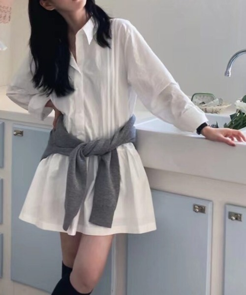 cammie(キャミー)の「シャツ切り替えミニワンピース(シャツワンピース・レディース・ブルー/ホワイト・L/M)」の6枚目の写真