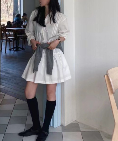 cammie(キャミー)の「シャツ切り替えミニワンピース(シャツワンピース・レディース・ブルー/ホワイト・L/M)」の3枚目の写真