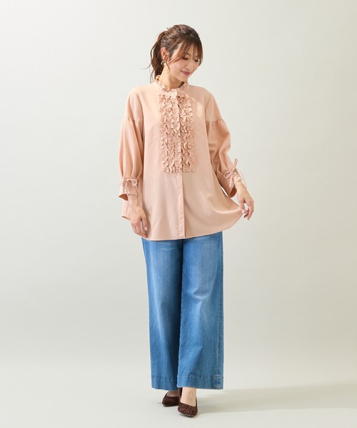 Rose Tiara（ローズティアラ）の「【接触冷感/イージーケア/手洗いOK】フリルブラウス（シャツ/ブラウス・レディース・オフホワイト/オレンジ/ブラック・46/42/38）」の8枚目の写真