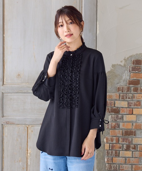 Rose Tiara（ローズティアラ）の「【接触冷感/イージーケア/手洗いOK】フリルブラウス（シャツ/ブラウス・レディース・オフホワイト/オレンジ/ブラック・46/42/38）」の13枚目の写真