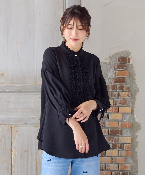 Rose Tiara（ローズティアラ）の「【接触冷感/イージーケア/手洗いOK】フリルブラウス（シャツ/ブラウス・レディース・オフホワイト/オレンジ/ブラック・46/42/38）」の14枚目の写真