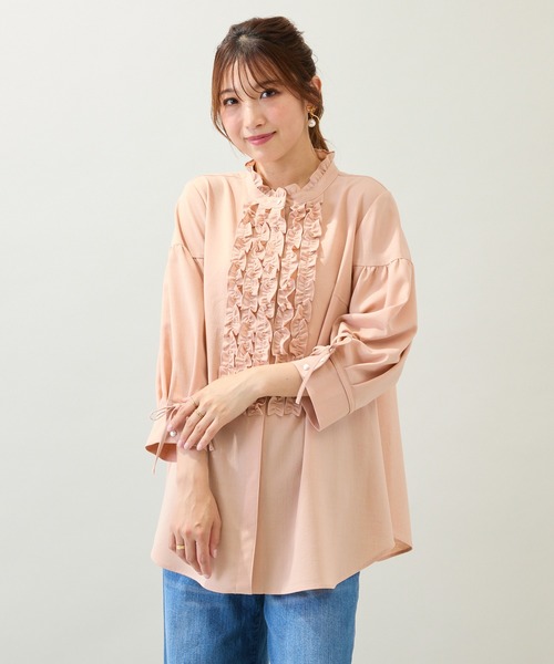 Rose Tiara（ローズティアラ）の「【接触冷感/イージーケア/手洗いOK】フリルブラウス（シャツ/ブラウス・レディース・オフホワイト/オレンジ/ブラック・46/42/38）」の5枚目の写真