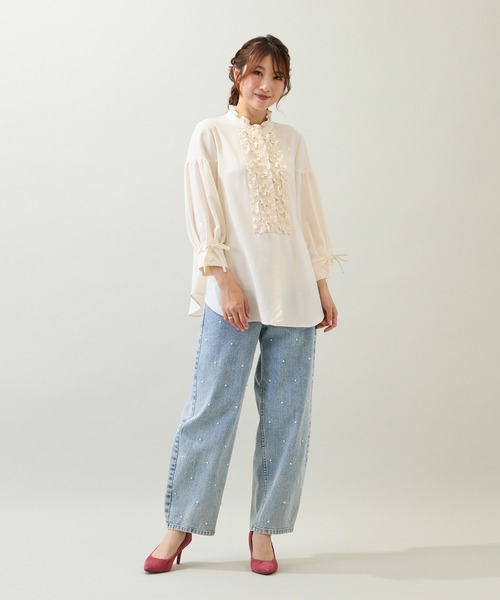 Rose Tiara（ローズティアラ）の「【接触冷感/イージーケア/手洗いOK】フリルブラウス（シャツ/ブラウス・レディース・オフホワイト/オレンジ/ブラック・46/42/38）」の12枚目の写真