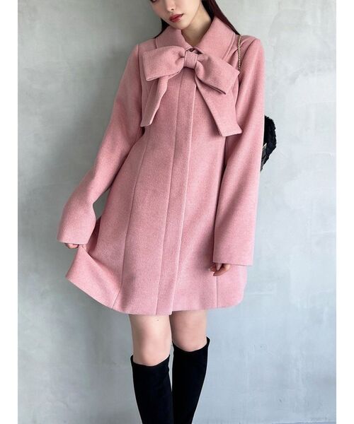 レッセパッセ　リボンティペット付ノーカラーコート　ピンク系　Mサイズ　アンゴラ混 楽天市場】【公式限定】リボンティペット付きノーカラーコート