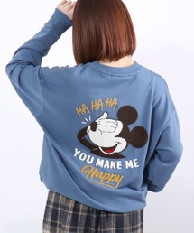 Disney(ディズニー)キャラクタープリント&サガラ刺繍 スウェットトレーナー レディース/ミッキーマウス/ミニーマウス