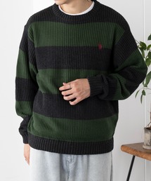 【U.S. POLO ASSN.】ワンポイントロゴ ポニー刺繍 ラグビーストライプ クルーニット RUGBY STRIPES CREW SWE