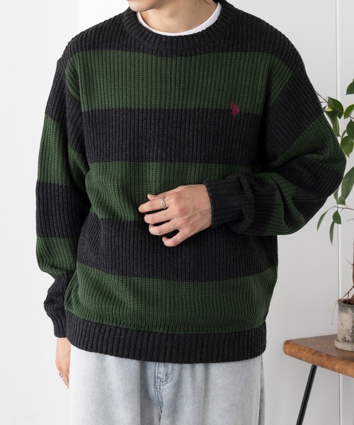 [U.S. POLO ASSN.] мужской реглан Rugby Stripes Crew с вышивкой-пони — поло‑лонгслив