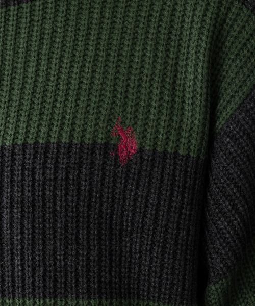 U.S. POLO ASSN.(ユーエスポロアッスン)の「【U.S. POLO ASSN.】ワンポイントロゴ ポニー刺繍 ラグビーストライプ クルーニット RUGBY STRIPES CREW SWE(ニット/セーター・メンズ・ネイビー/パープル/グリーン・S/M/L)」の21枚目の写真