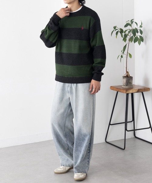U.S. POLO ASSN.(ユーエスポロアッスン)の「【U.S. POLO ASSN.】ワンポイントロゴ ポニー刺繍 ラグビーストライプ クルーニット RUGBY STRIPES CREW SWE(ニット/セーター・メンズ・ネイビー/パープル/グリーン・S/M/L)」の18枚目の写真