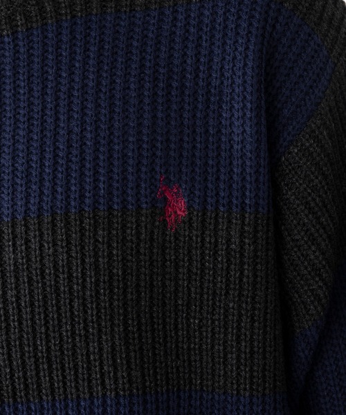 U.S. POLO ASSN.(ユーエスポロアッスン)の「【U.S. POLO ASSN.】ワンポイントロゴ ポニー刺繍 ラグビーストライプ クルーニット RUGBY STRIPES CREW SWE(ニット/セーター・メンズ・ネイビー/パープル/グリーン・S/M/L)」の13枚目の写真
