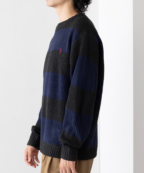 U.S. POLO ASSN.(ユーエスポロアッスン)の「【U.S. POLO ASSN.】ワンポイントロゴ ポニー刺繍 ラグビーストライプ クルーニット RUGBY STRIPES CREW SWE(ニット/セーター・メンズ・ネイビー/パープル/グリーン・S/M/L)」の8枚目の写真